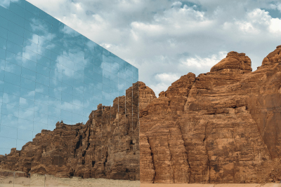 Saudi-Arabien_Al_ULA_Glasgebäude_Spiegelung_Felsen