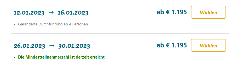 Mindestteilnehmerzahl erreicht Beispiel | Gebeco