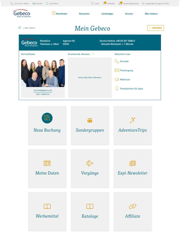 AgenturLogin Startseite Ansicht