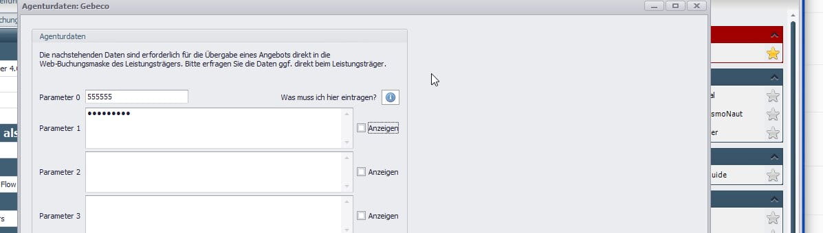 Eingabe der Parameter in der Paxlounge