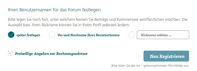 Benutzername festlegen und Anmeldung abschließen