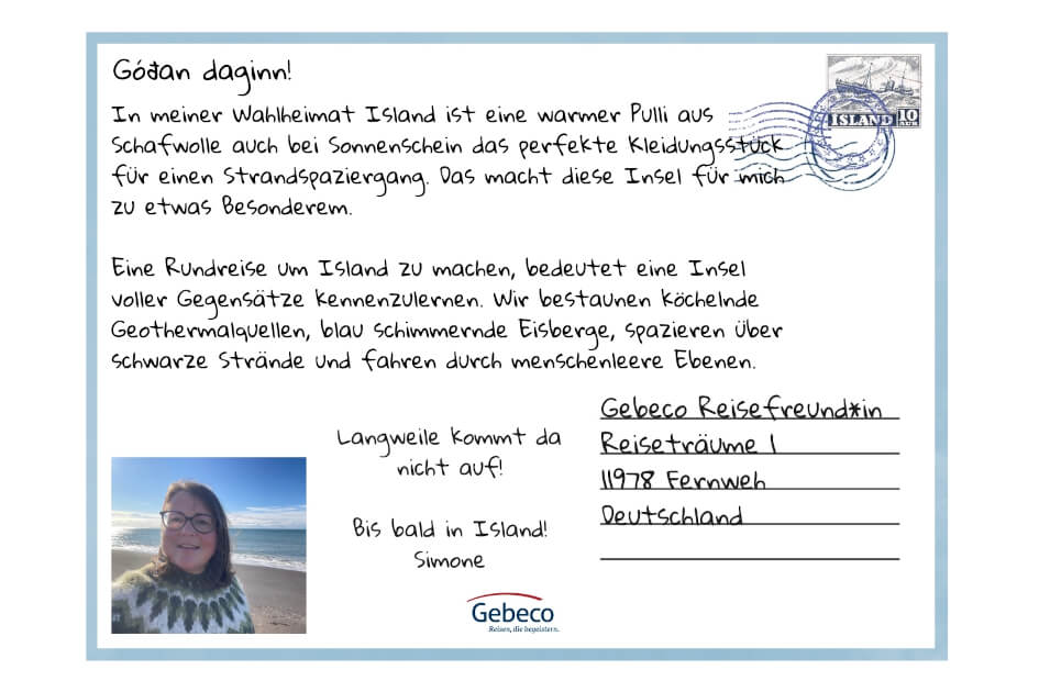 Postkarte aus Island von Simone Kölbl. | Gebeco